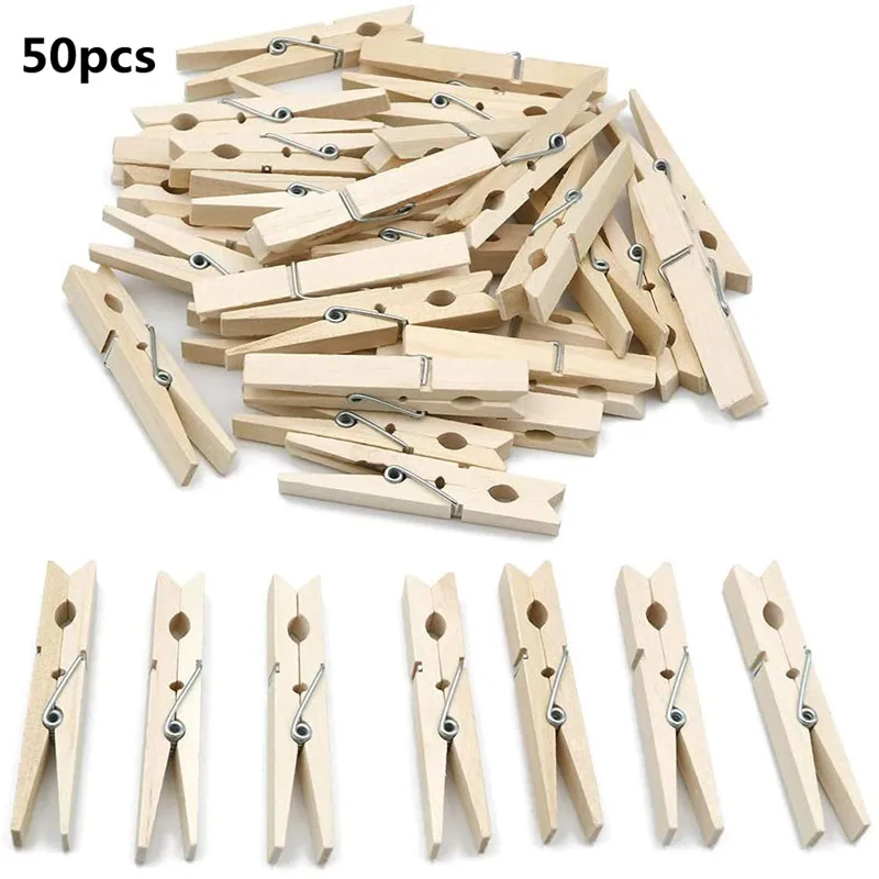 

50-piece set of log color clothespins standard natural wood, suitable for daily laundry, clothes, towels, photos, decoration