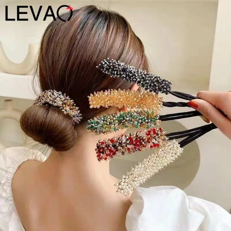 Резинка для волос LEVAO с кристаллами женская модная заколка-пончик сделай сам