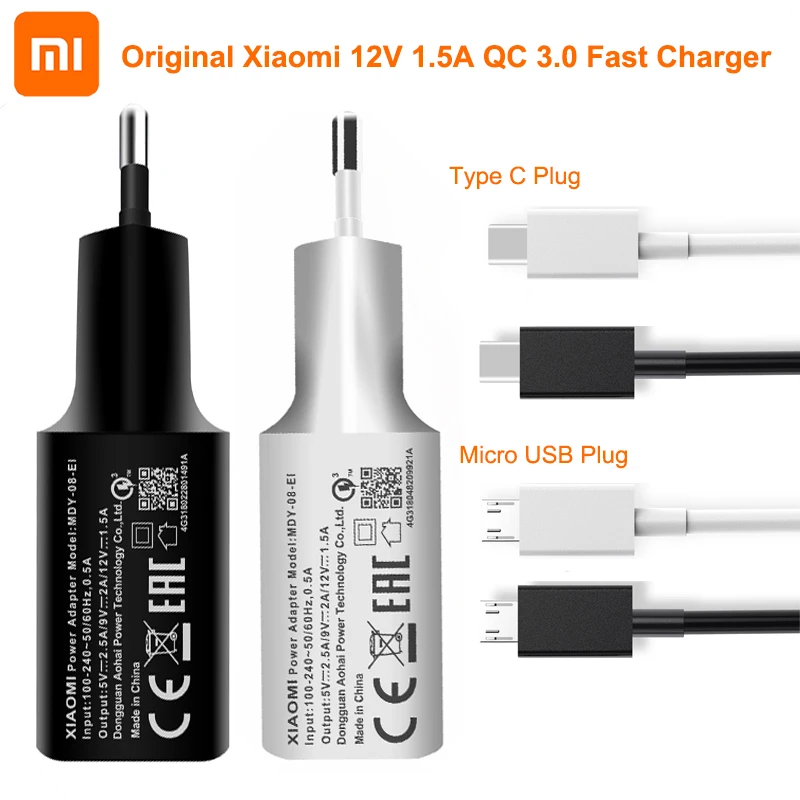 

Original Xiaomi Charger EU QC 3.0 18W Quick Wall Adapter Micro USB Type C Cable For Xiaomi Mi 8 8Lite Mix 3 Redmi Note7 8 PRO