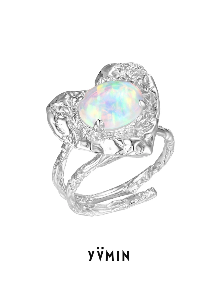 

YVMIN YVMIN Sweet Food Series 2021 Spring and Summer New Opal Love Tin Foil Ring Heart-Shaped 925 Silver Ring