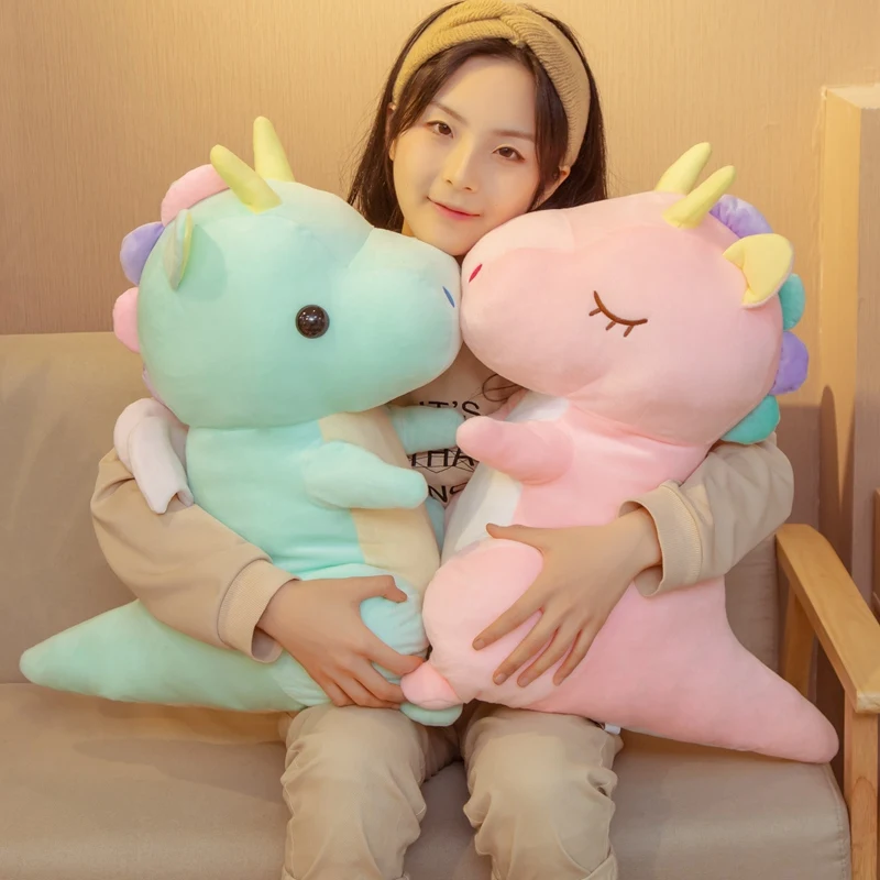 

Hot Huggable New Kawaii Soft Lovely Dinosaur Plush Doll Pink/Blue Stuffed Angel Toy Kids Huggable Animals Plush Toy Lovers Gift