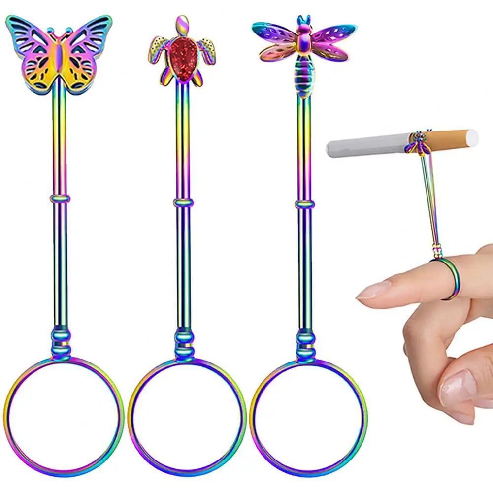 

Creative Cigarette Holder Women Men Smoker Ring Rack Gift Butterfly Metal Clamp Finger Clip Smoking Cigarettes Accessories