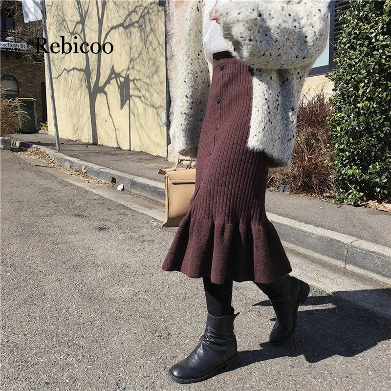 Женская трикотажная юбка-свитер с высокой талией на резинке | одежда