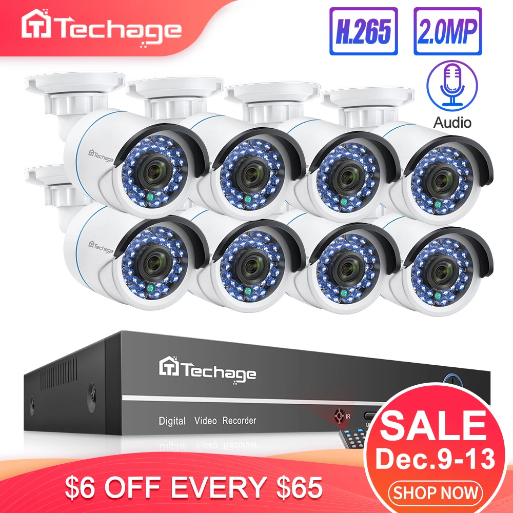 H.265 8CH 1080P 2.0MP NVR комплект POE Система безопасности аудио ip-камера IR-Cut наружный водонепроницаемый комплект видеонаблюдения 2 ТБ HDD