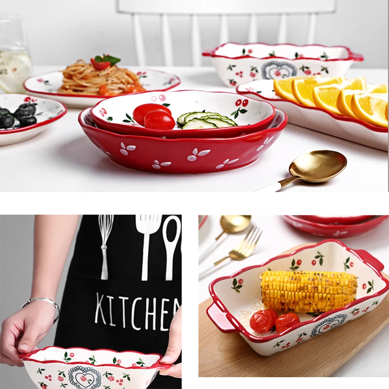 Cherry Ceramic Plate Salad Fruit Bowl Dessert Snack Japanese Dishes Rice Noodles Dinnerware Dish Flower Kitchen Plates | Дом и сад