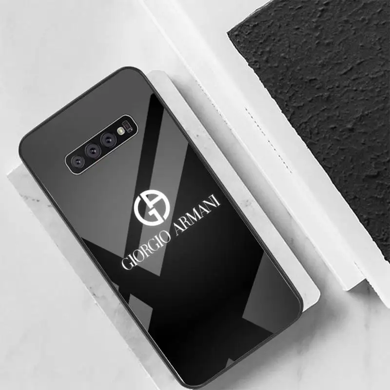 

Italian luxury letter brand EA7 Back Cover For Samsung Cases S20 Plus S10 NOTE 8 9 10 10PRO Tempered Glass Soft Silicone Edge