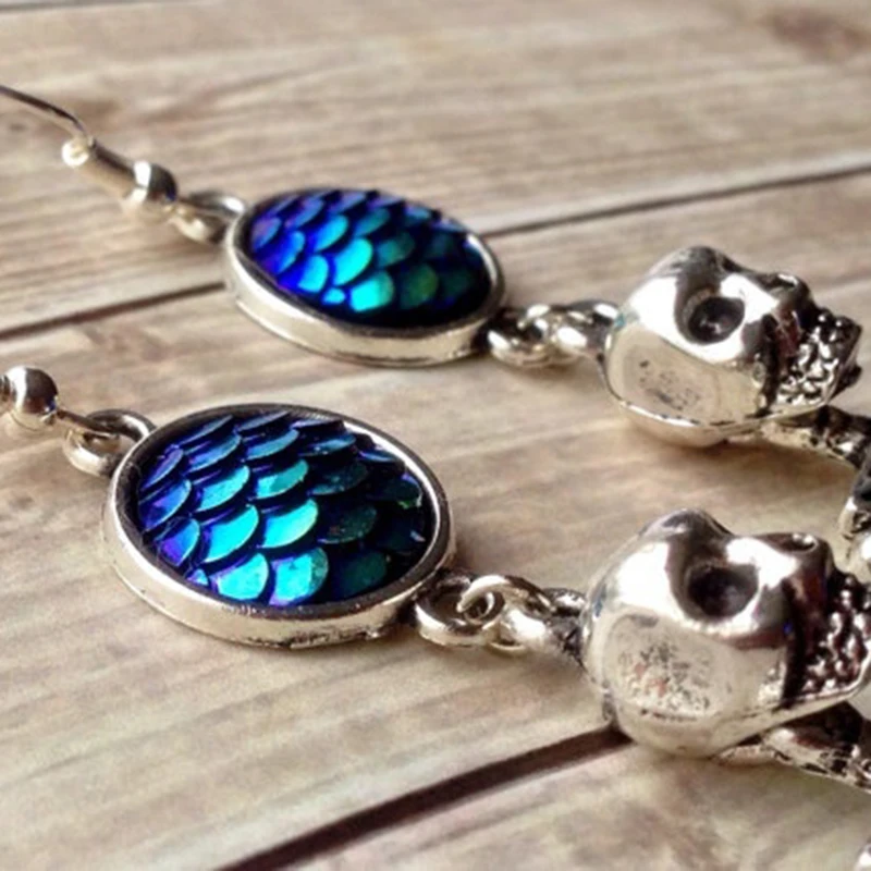 Модные серьги в виде черепа на Хэллоуин чешуя Русалки винтажные капли для женщин ювелирные изделия