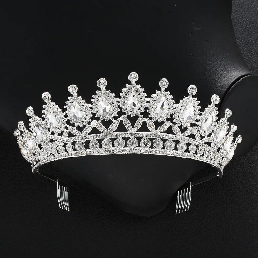 Silver White Comb Роскошная сверкающая Стразовая свадебная диадема с кристаллами для невесты украшения для волос головной убор - Окраска металла: Silver White Comb