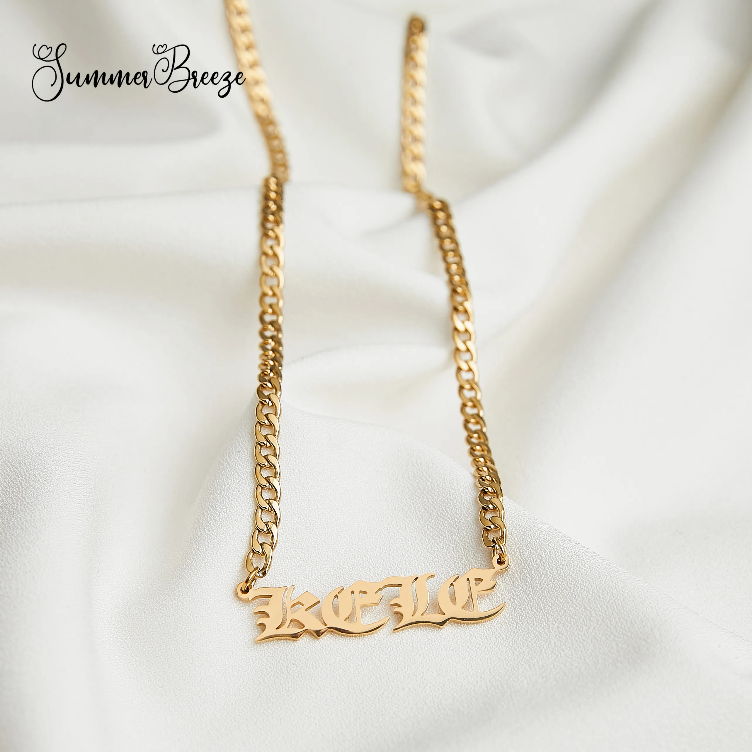 

Personalized Name Necklace Babygirl Pendant Necklace Bohemian Multi Layered Beads Chain Chunky Link Chain Choker
