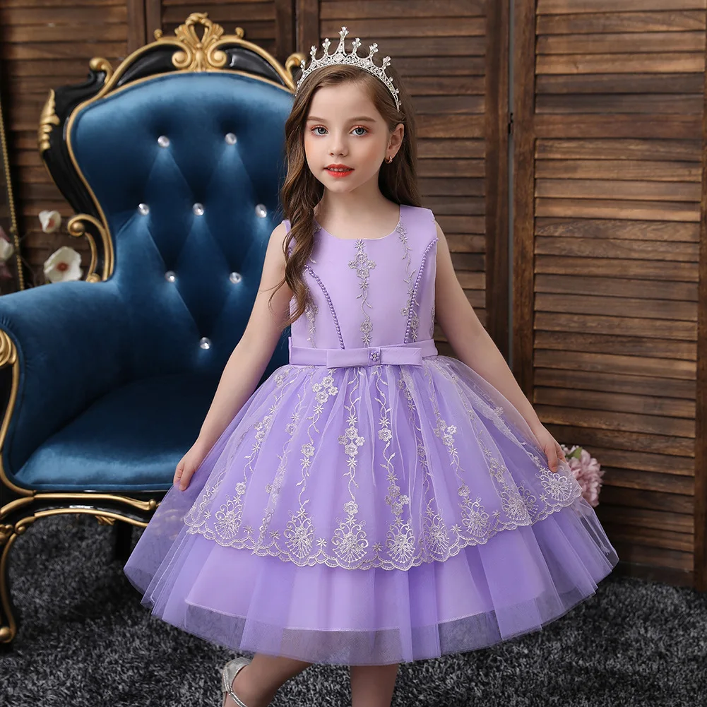 

New summer hot-selling children's dress in the big children's wedding dress girls lace bow princess dress