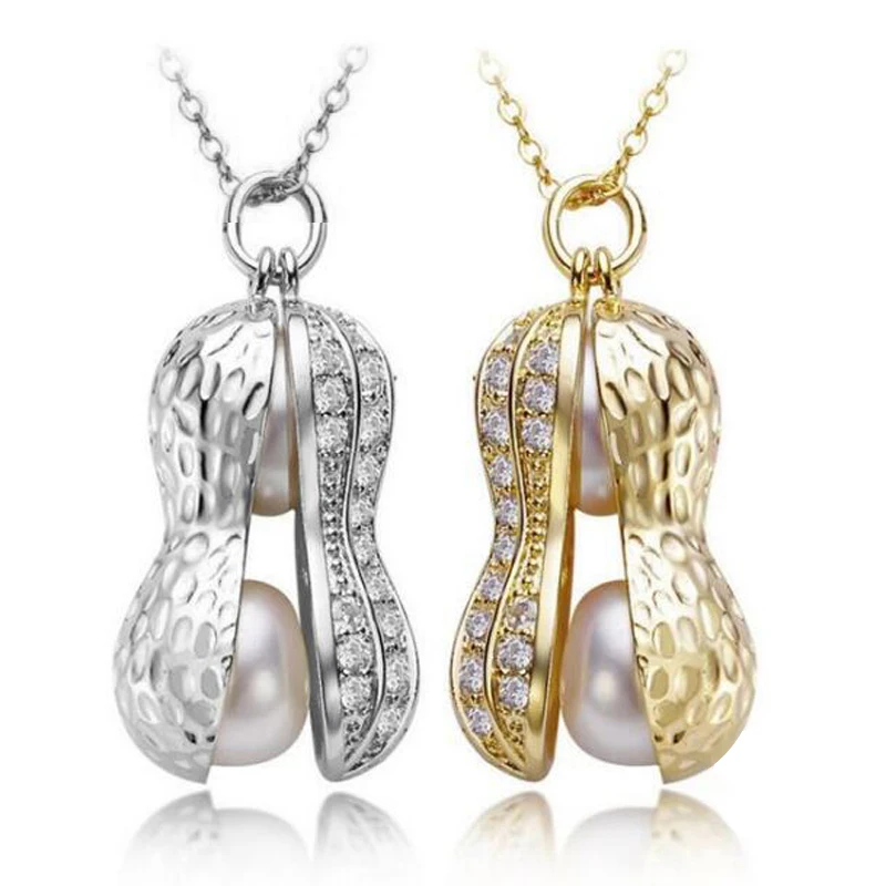 

MeiBaPJ Yellow Peanut Pearl Pendant necklace natural with Elegant 925 sterling silver pendant necklace for women pearl jewelry