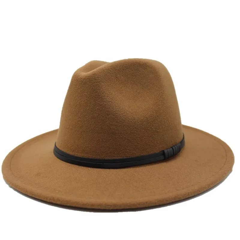 Winte шерсть фетр Джаз Fedoras шапки со шнурками Пряжка декор для женщин унисекс Панама с широкими полями Трилби ковбойская Кепка Панама