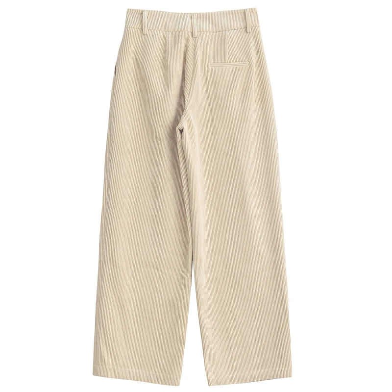 [EAM] Corduroy Pleated Black Wide Leg High Waist Trousers New Loose Fit Pants Women Fashion Tide Spring Autumn 2021 1DD3674