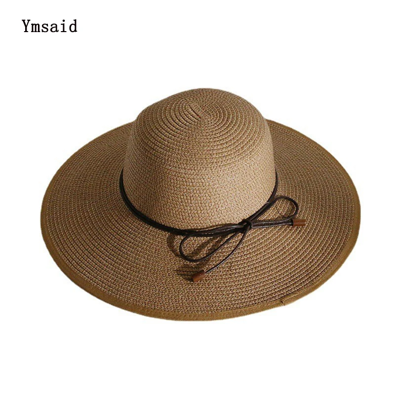 

New Women Summer Wide Brim Straw Hat Seaside Vacation Sunscreen Anti-UV Foldable Beach hat Ladies Fashion Bow Dome Sun Hat