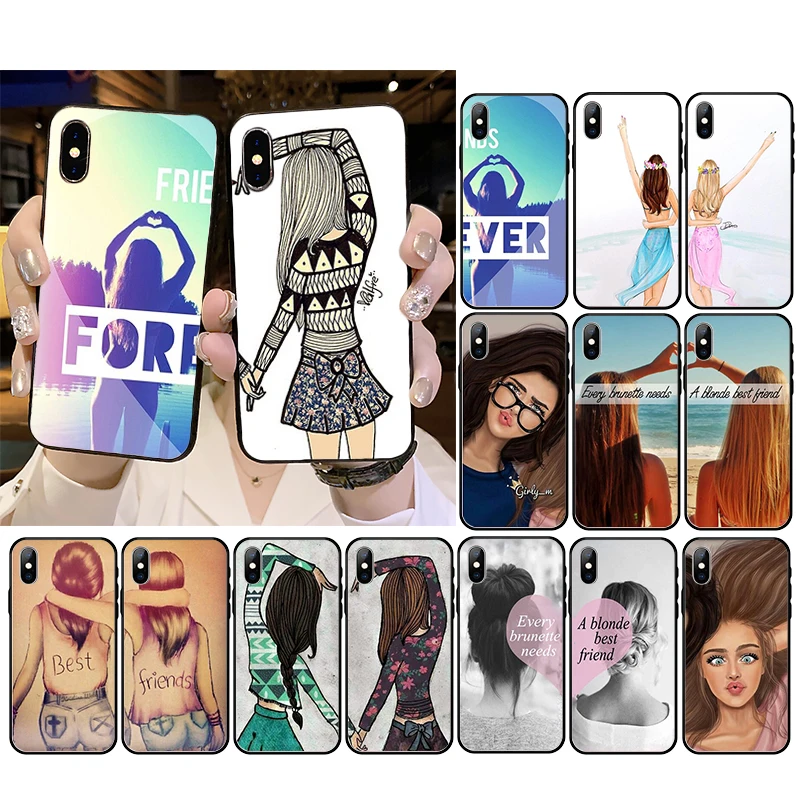 

Girls Brunette Blonde Best Friends BFF Phone Case For iPhone 12 mini 12Pro Max SE2 11 11Pro XS MAX XR 7 8 6 Plus 5 5S SE