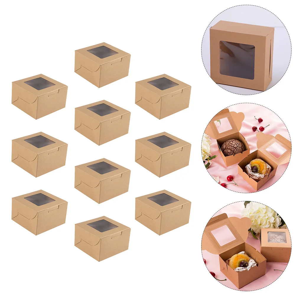 

10pcs Clear Window Design Kraft Paper Cake Egg-yolk Puff Dessert Packing Boxes