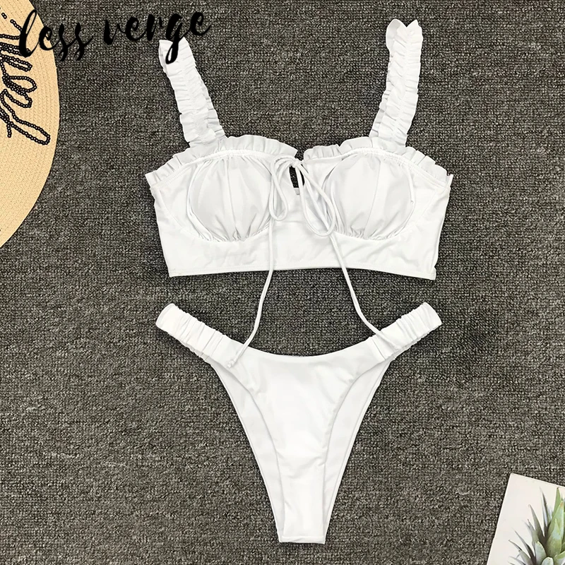 Lessverge белый костюм из двух частей с рюшами женское сексуальное боди одежда для