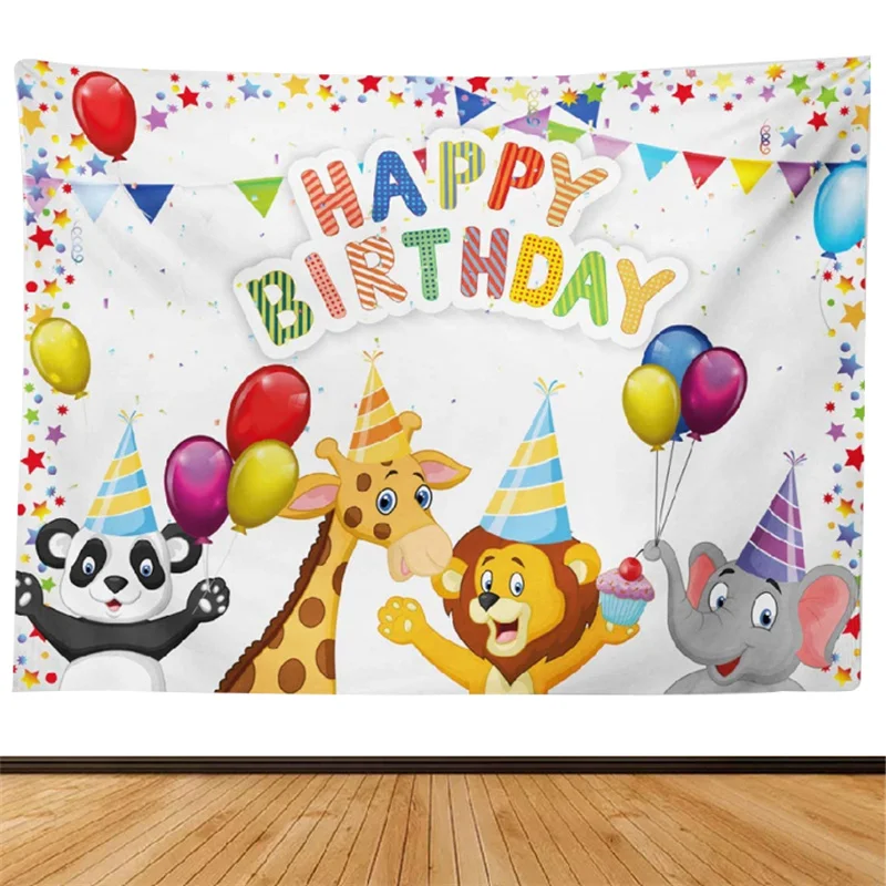 

FFO Cartoon Balloon Happy Birthday Party Banner Photography Background Decor Baby Shower Children Wall Hanging Printed Tapestry