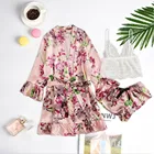 Женская атласная пижама, розовое кружевное нижнее белье с принтом, штаны с поясом, 2020 м