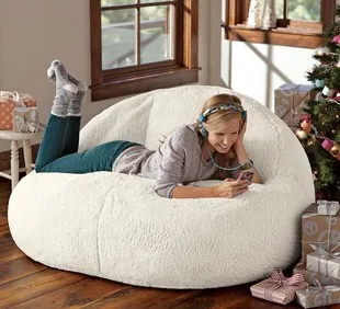 Высокое качество овечья кожа бархат Beanbag кровати ленивое сиденье компьютерное кресло мебель для гостиной диван стулья 2 размера