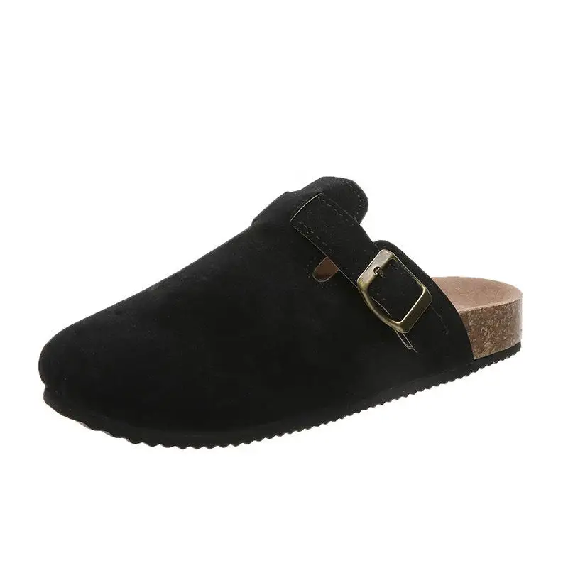 

Cover Toe Low Shoes Woman 2021 Big Size Female Slippers Flock New Flat Rubber Rome Fabric Basic PU Slides Shoes Ladies' Slippers