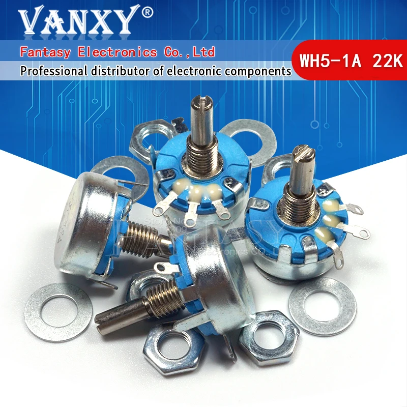 

2pcs WH5-1A 22k ohm 3-Terminals Round Shaft Rotary Taper Carbon Potentiometer