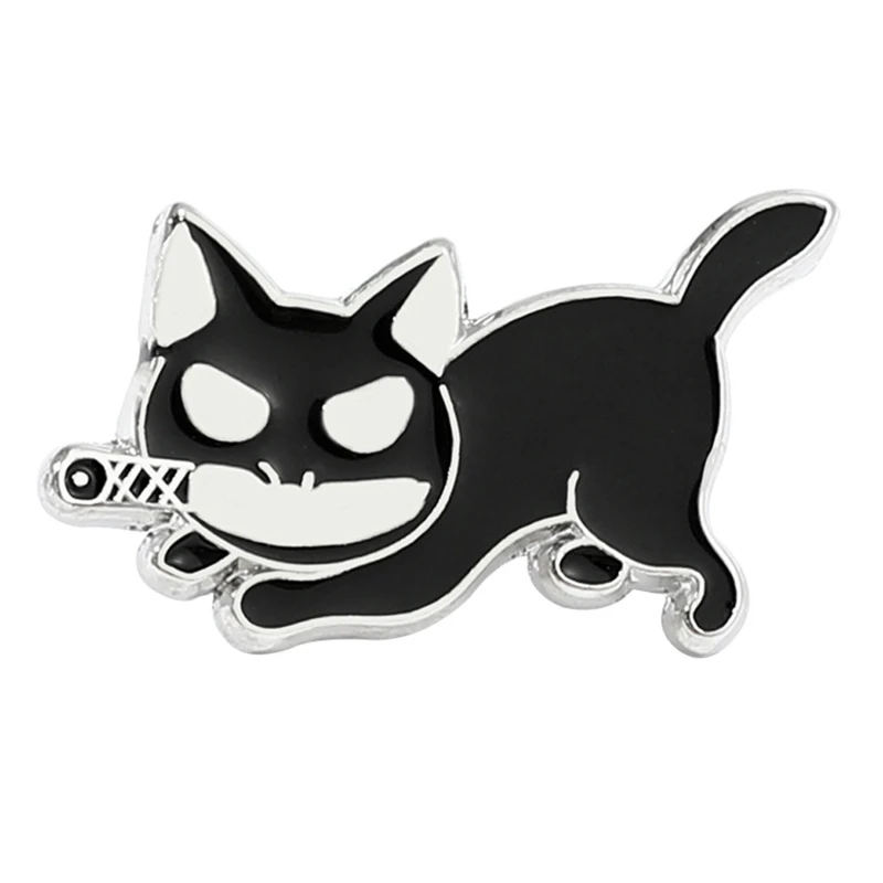 Черная брошь в виде кошки забавное животное кошка с ножом значок для рубашки