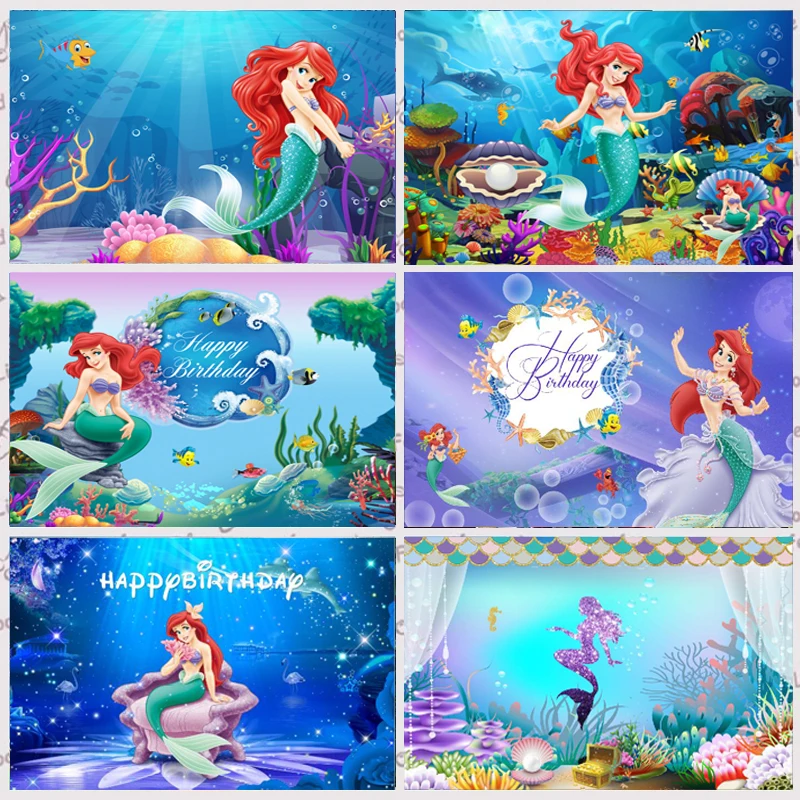 

Little Mermaid Ariel Backdrop Princess Girls Birthday Party Photography Background For Photo Studio Photocall Photozone