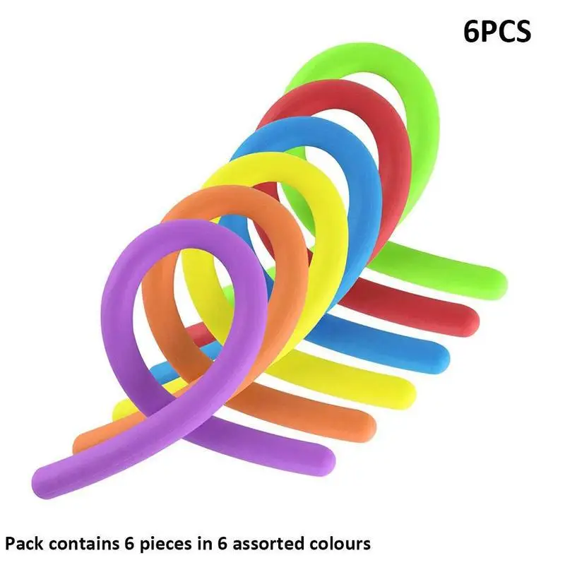 

6pcs/lot Stretch String Rope Toys Decompression Fidget Relief Stress Vent Toys Soft Rubber Noodle ElasticToy Stretchy String