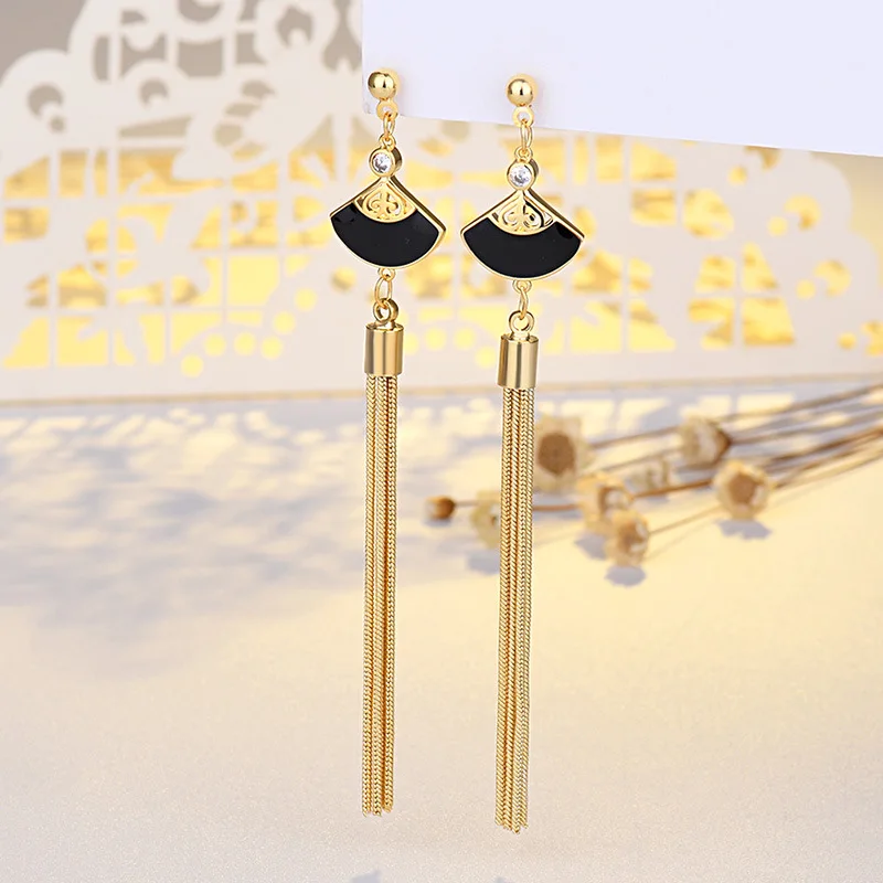 

925 Sterling Silver New Fan-shaped Earrings Women's Small Skirt Trend Long Style Temperament Ethnic Style Simple Zircon Earrings