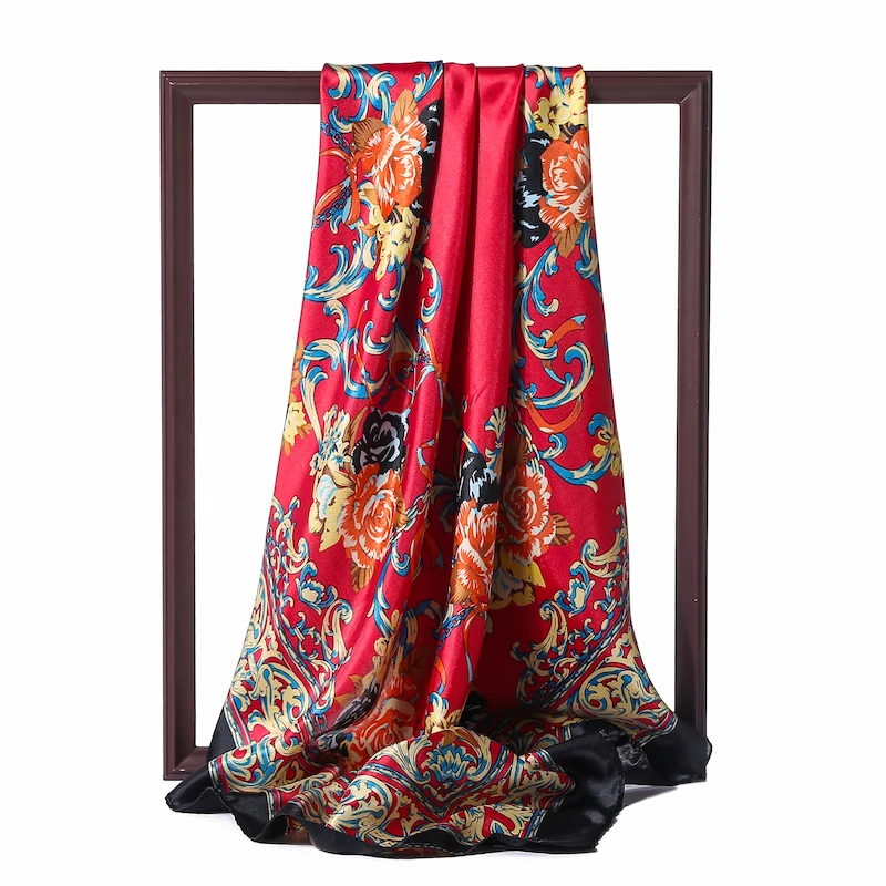 Шелковые шарфы с принтом Женские платки 90*90 см квадратный хиджаб шарф Дамская
