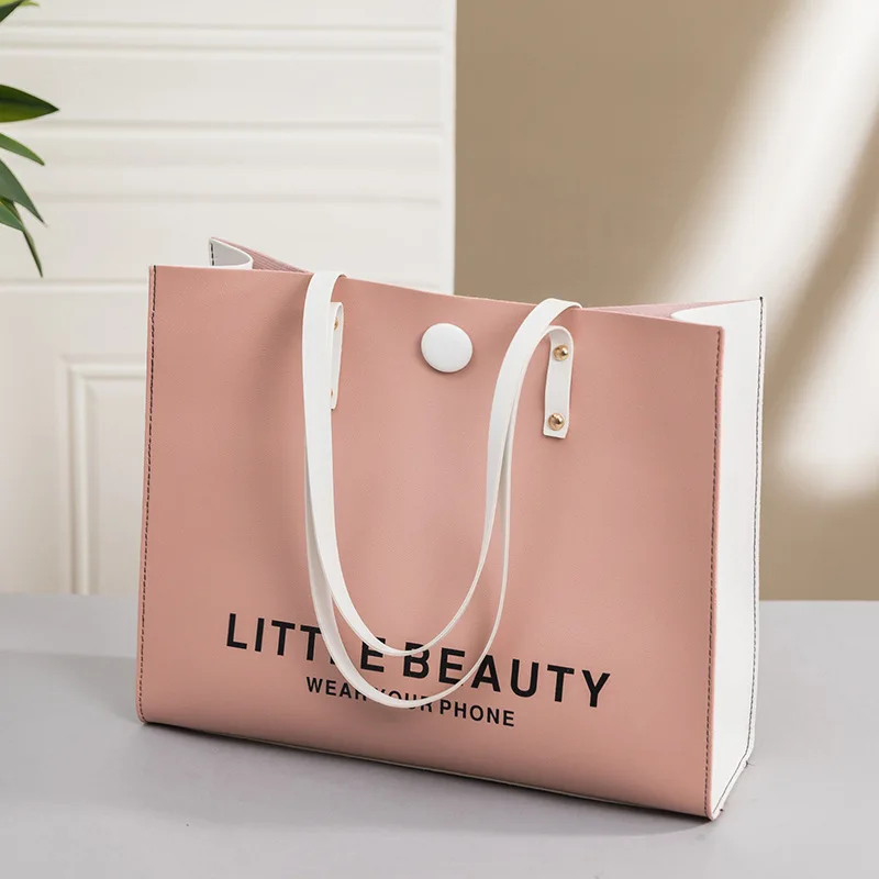 Fashion Trend Tote Bag For Women Casual Travel Handbag Large Capacity PU Leather Shoulder Shopping Bag Cosmetic Tablet Organizer