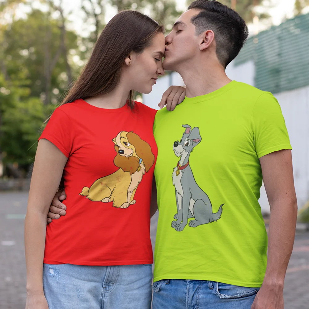 

7 Colors Disney Lady And The Tramp Simple Portrait T Shirt Women Harajuku Summer Short Sleeve Couples T-shirt Clothing