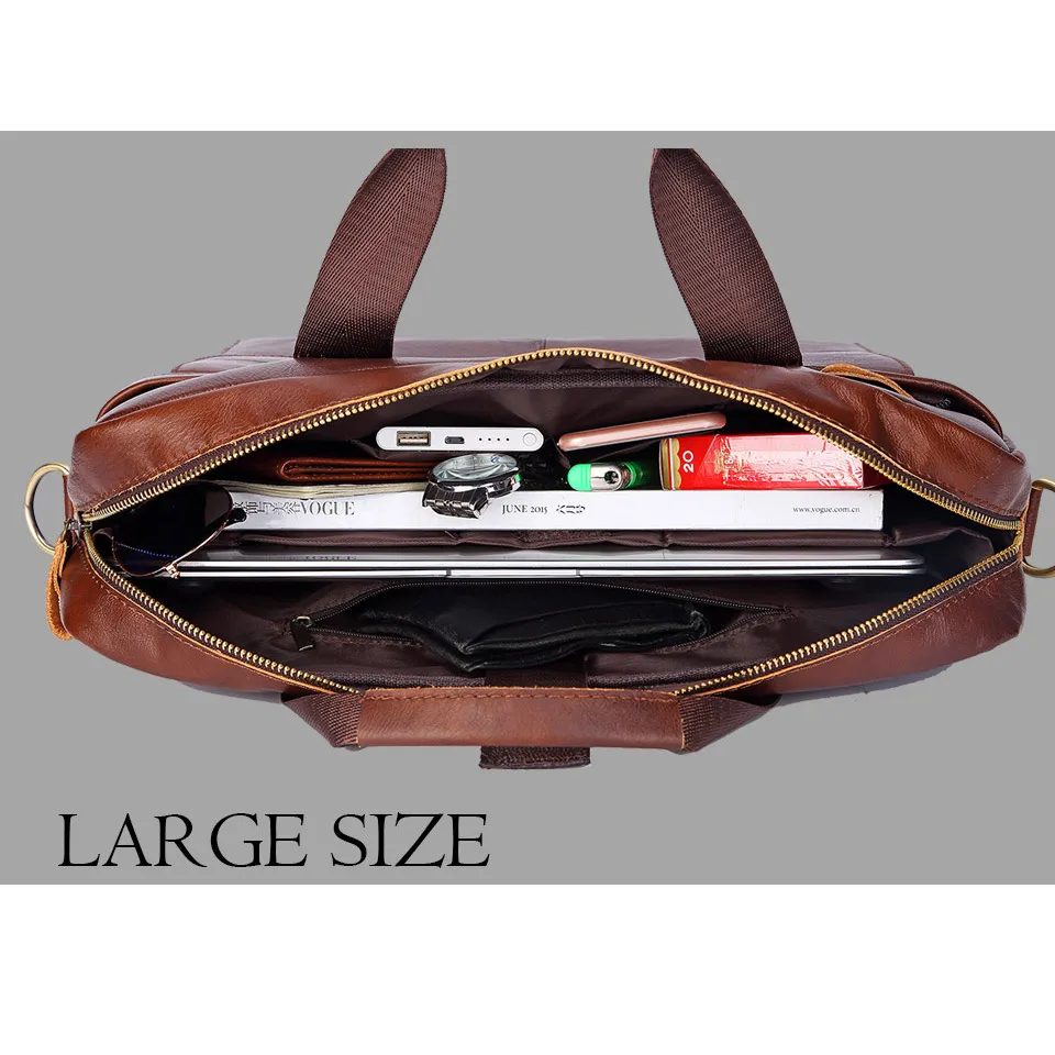 men genuine leather handbag fashion office 14 inch laptop briefcase bag male computer shoulder bags mens business document bag free global shipping