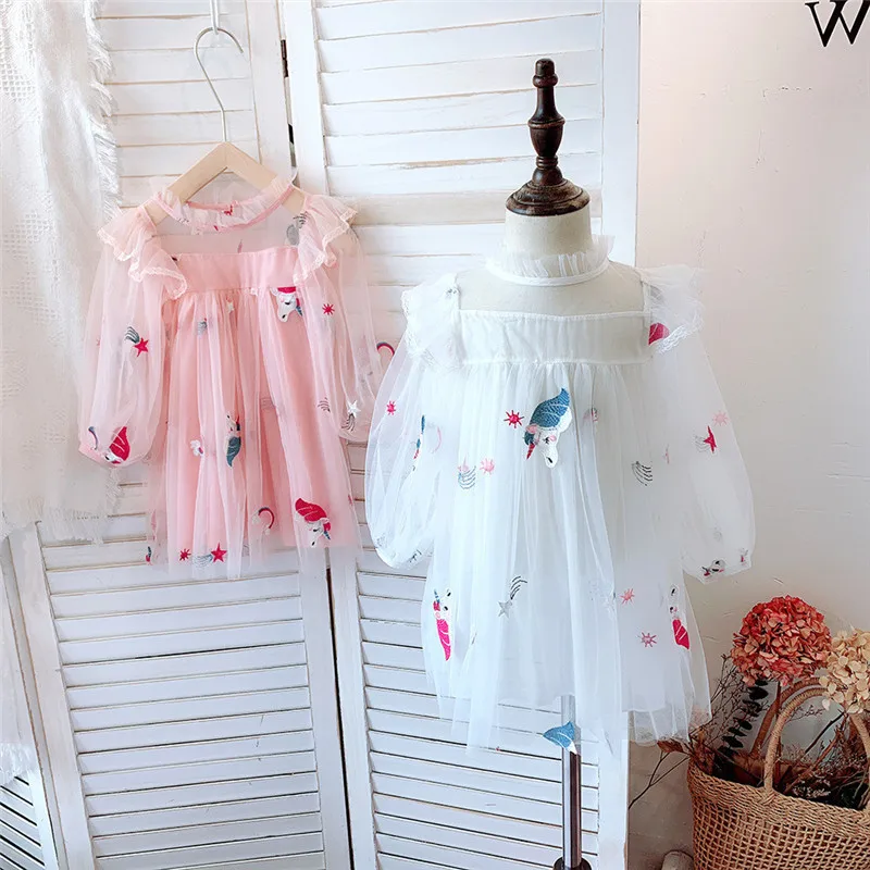 Платье принцессы для девочки с длинным рукавом и вышивкой | Детская одежда обувь