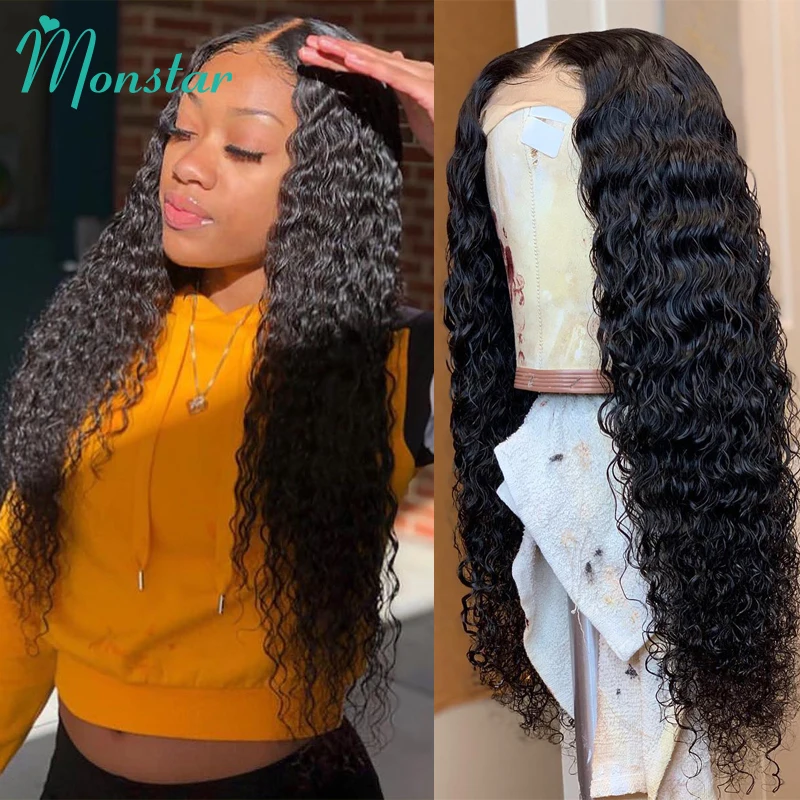 Monstar 13*4 кудрявые человеческие волосы парик перуанский Remy кружевной фронтальный с