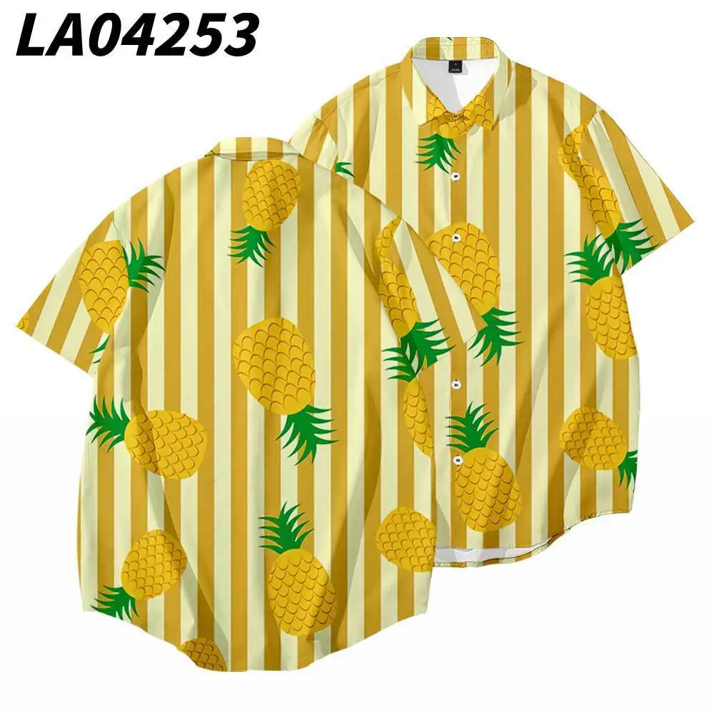 

Pineapple Printed Casual Men Vintage Loose Beach Shirt New Hawaiian Short Sleeve Shirt Streetwear Oversize 6XL