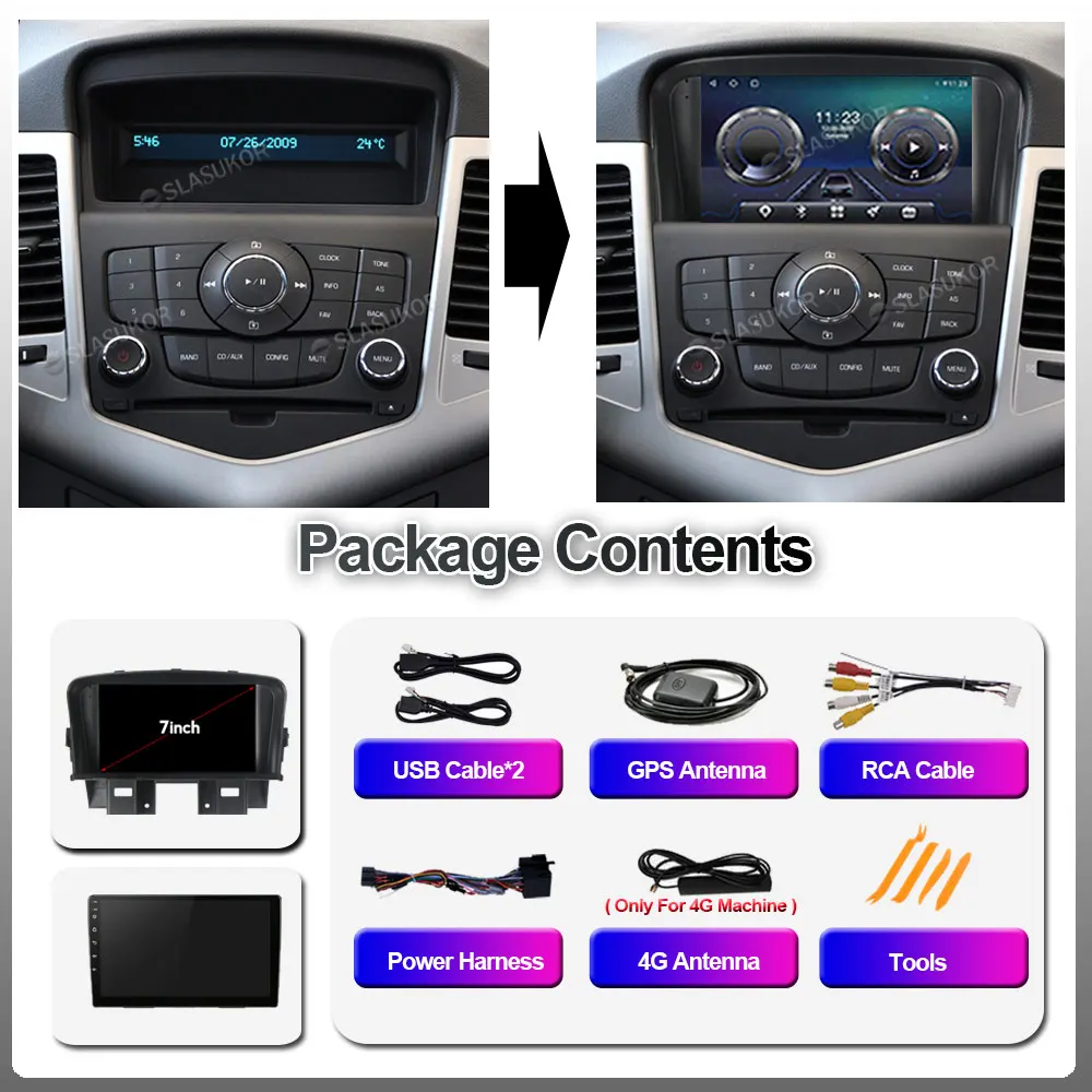 Автомагнитола 2DIN 7 дюймов Android 10 4 + 64 ГБ для Chevrolet Cruze 2008 2009 2010 2011 2012 2013 2014