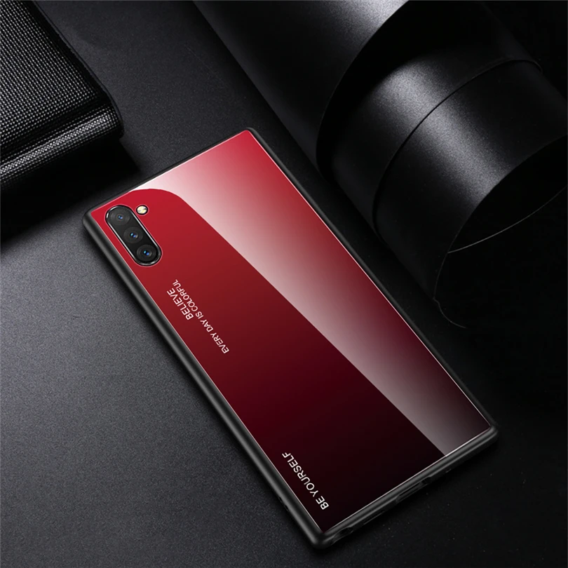 Red-Black Для samsung Galaxy S10 Note 10 Plus, чехол с градиентным закаленным стеклом, Жесткие ТПУ чехлы накладки для samsung Galaxy Note 8 9 10 S10 5G S10E - Цвет: Red-Black