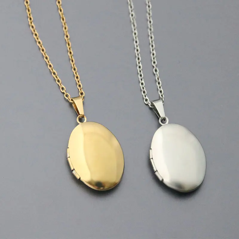 1pc Cute Oval Shell Photo Frame Pendant Necklace Stainless Steel Charms Locket Necklaces Women Men Fashion Memorial Jewelry images - 6