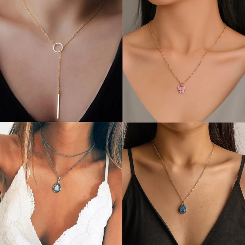 Милое акриловое ожерелье с бабочкой для женщин длинная необычная цепочка до