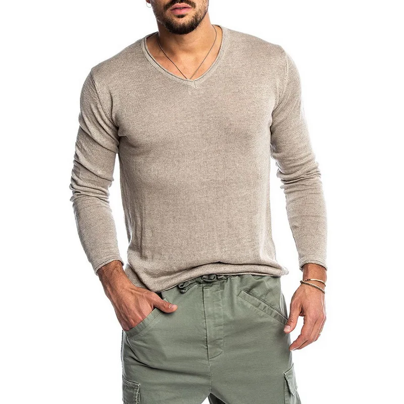 Мужская повседневная футболка CYSINCOS с длинным рукавом и v-образным вырезом 2XL 2019 |