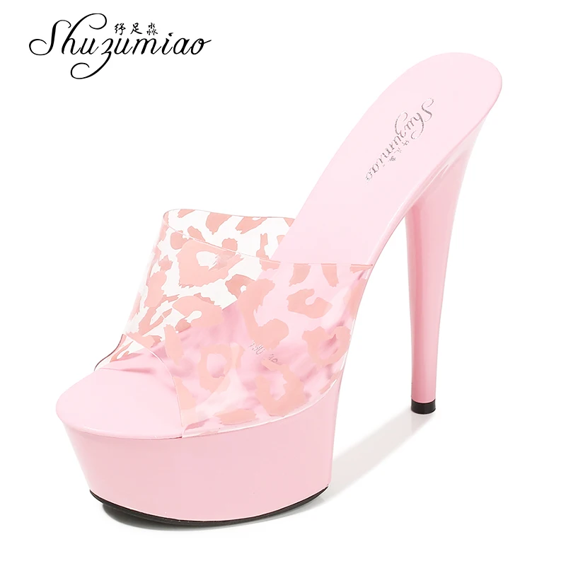 Женские туфли на тонком каблуке 15 см леопардовые шлепанцы в римском стиле обувь