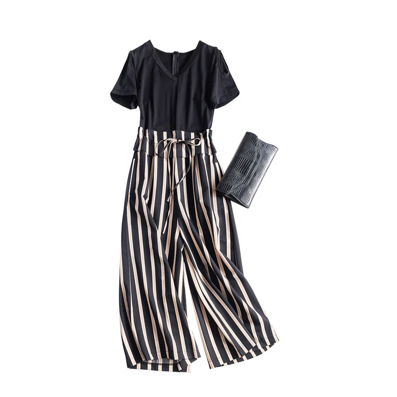 Net red casual pants women's loose and versatile straight tube fake two piece Jumpsuit wide leg pants Korean version pants