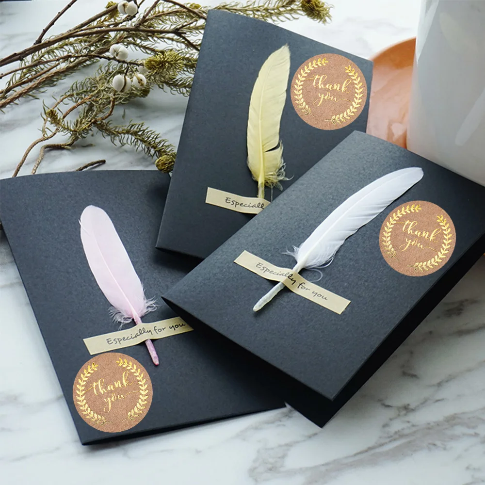

Round Kraft Paper Thank You Sticker Small Business Supplies Envelope Gift Package Gold Foil Sticker Scrapbook Stationery Sticker
