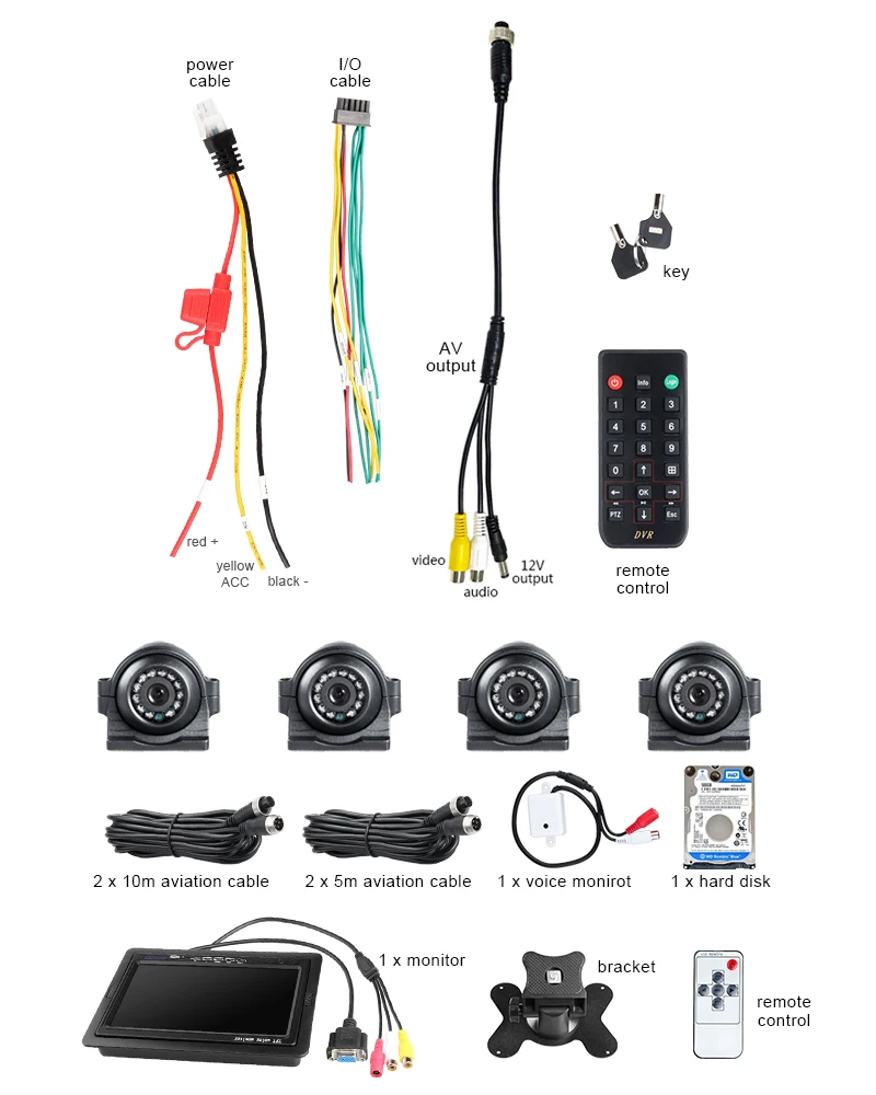 Монитор VGA + 4 шт. фронтальная/боковая металлическая камера AHD 4CH жесткий диск