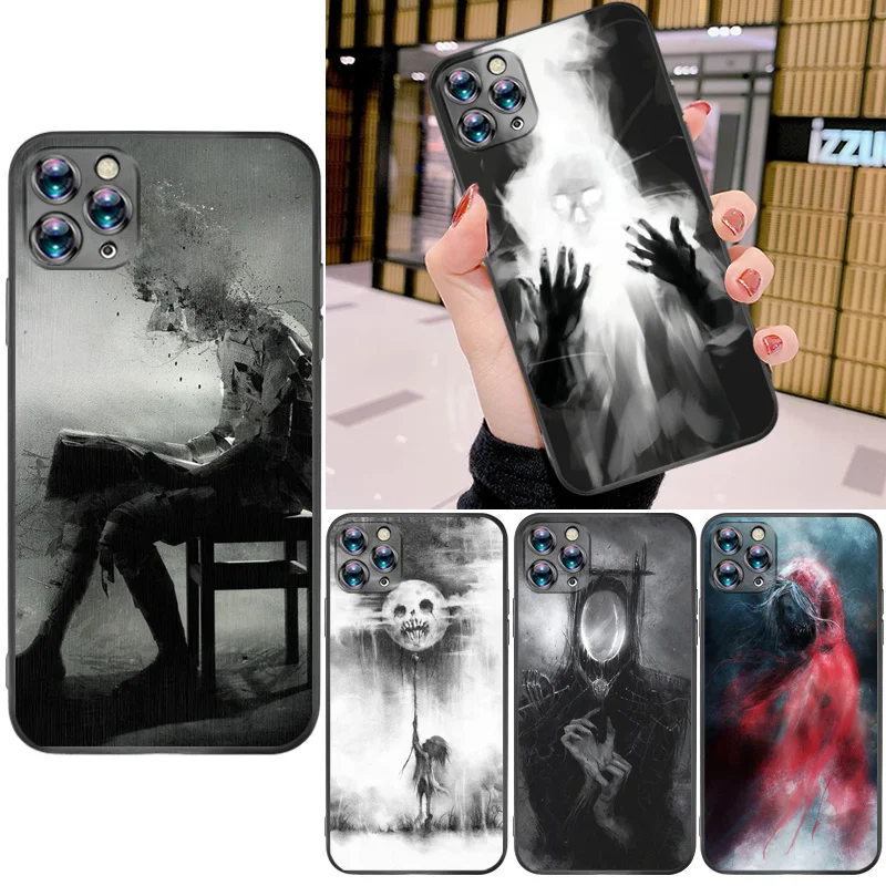 

Dark Style Hand Painting Phone Case For iPhone 11 12 XR XS X Pro MAX 7 8 6 6S Plus SE 2020 Dark Style Carcasa Coque Funda
