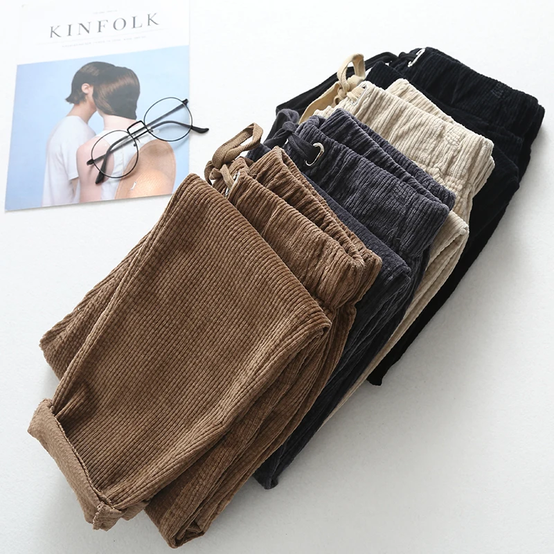 Бежевые вельветовые брюки женские весна и осень Новый Свободный женский