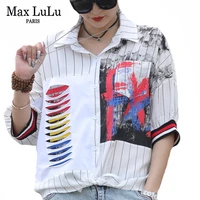 max lulu summer new british designer clothing womens vintage striped loose shirts ladies casual printed blouses female punk tops
