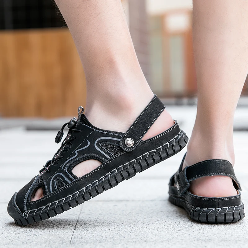 

Summer Beach Sandal Shoes Leather Sandals Men Outdoor Flip Flops Casual Slippers Soft Comfortable Slides Plus Size Dropshipping